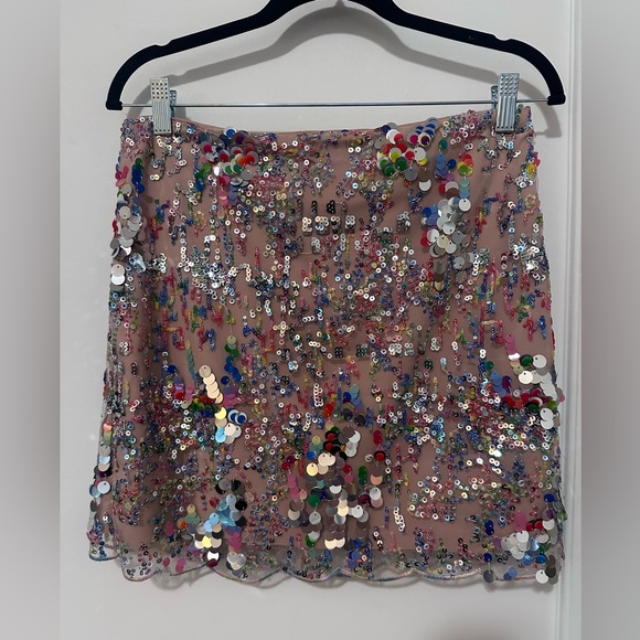 Milly LIKE NEW Kristina Confetti rainbow sequin blingy scallop hem mini skirt -6 - Picture 4 of 16